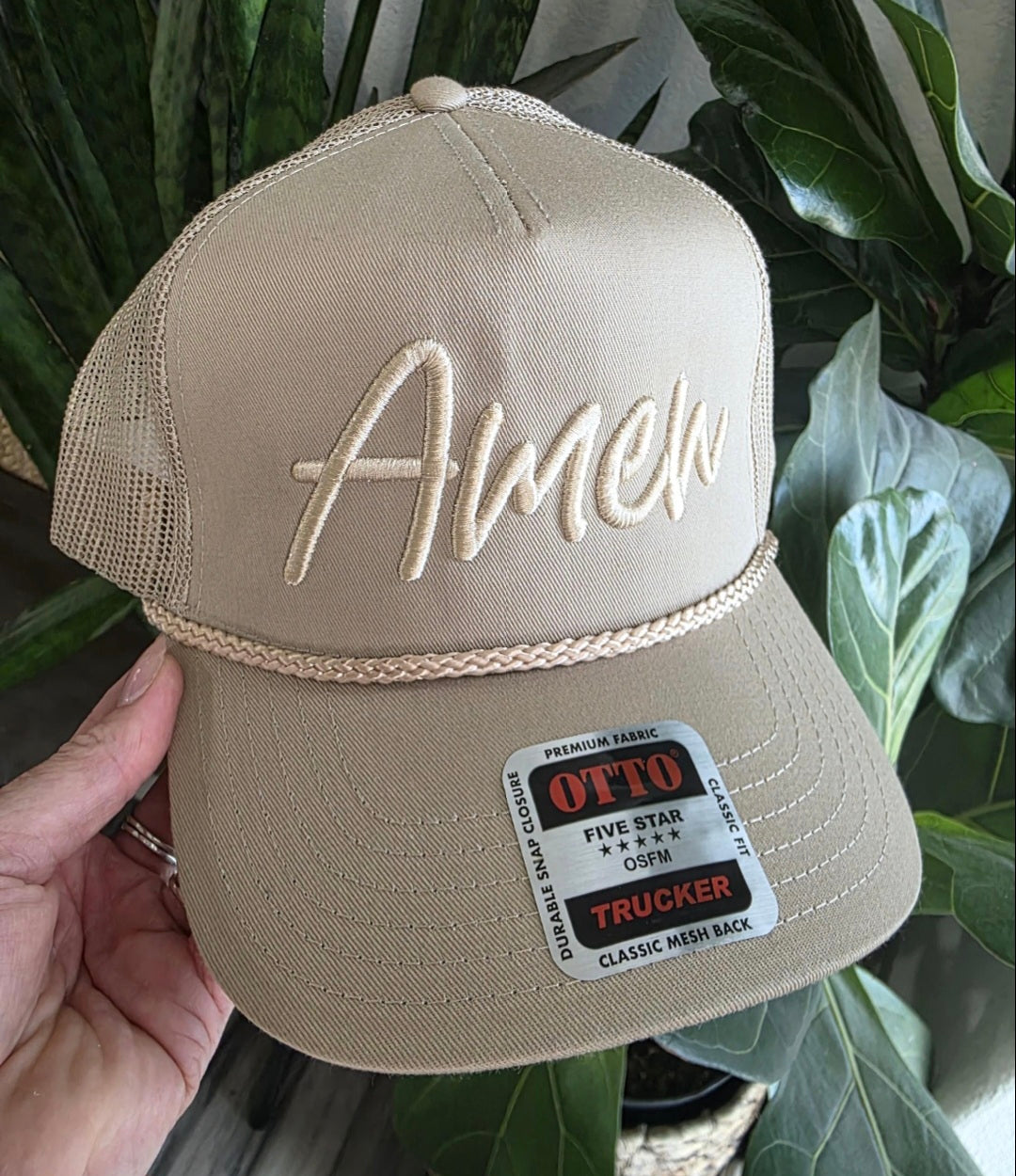 Amen Jesus Puff Embroidered Rope Hat