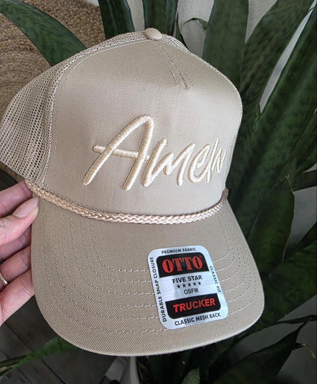 Amen Jesus Puff Embroidered Rope Hat
