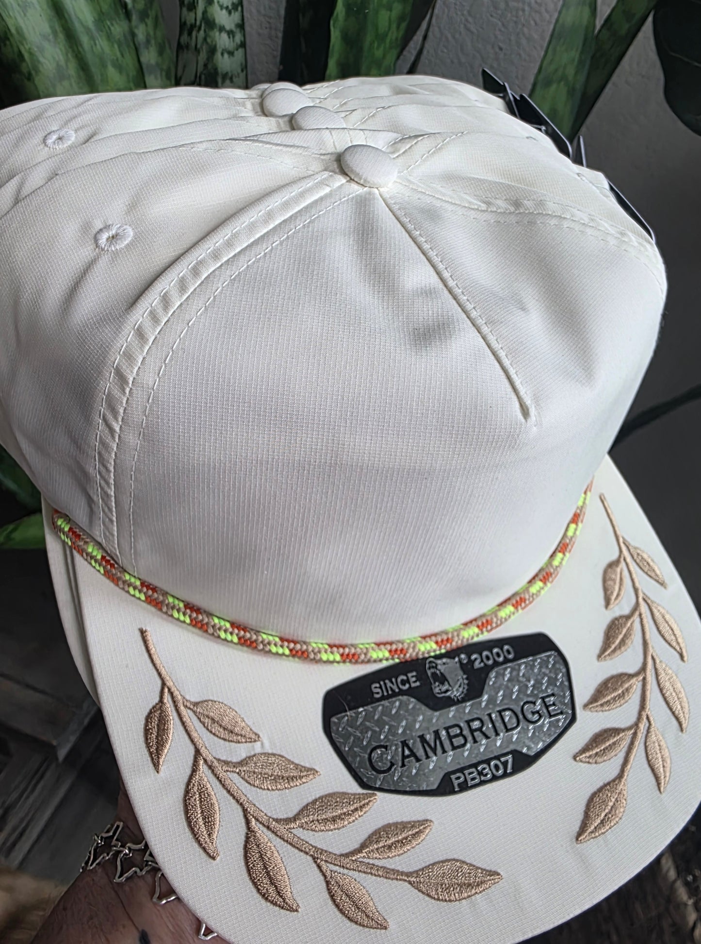 Mama Embroidered Leaf Rope Hat