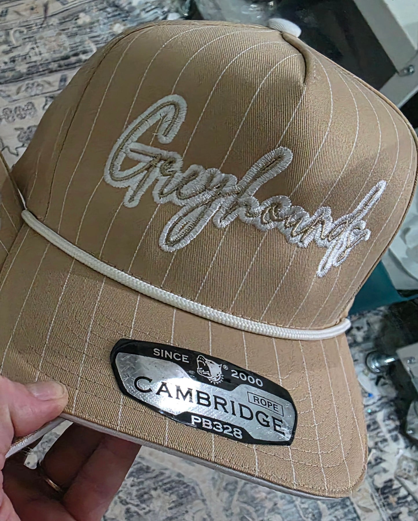 Tan Pinstripe Double Script Greyhounds Hat