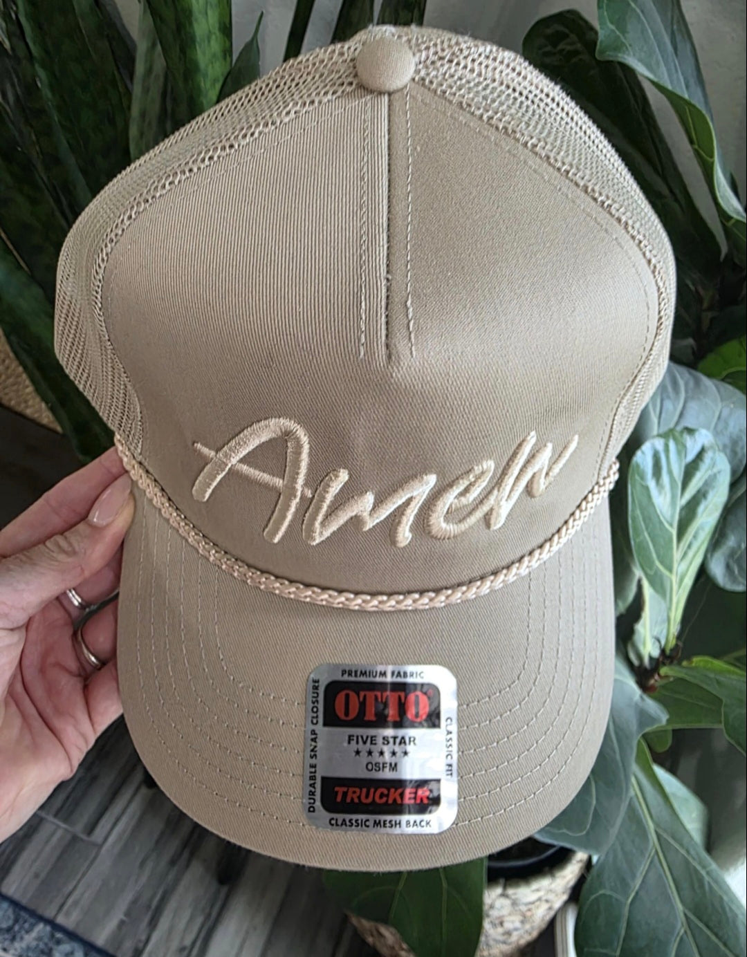 Amen Jesus Puff Embroidered Rope Hat