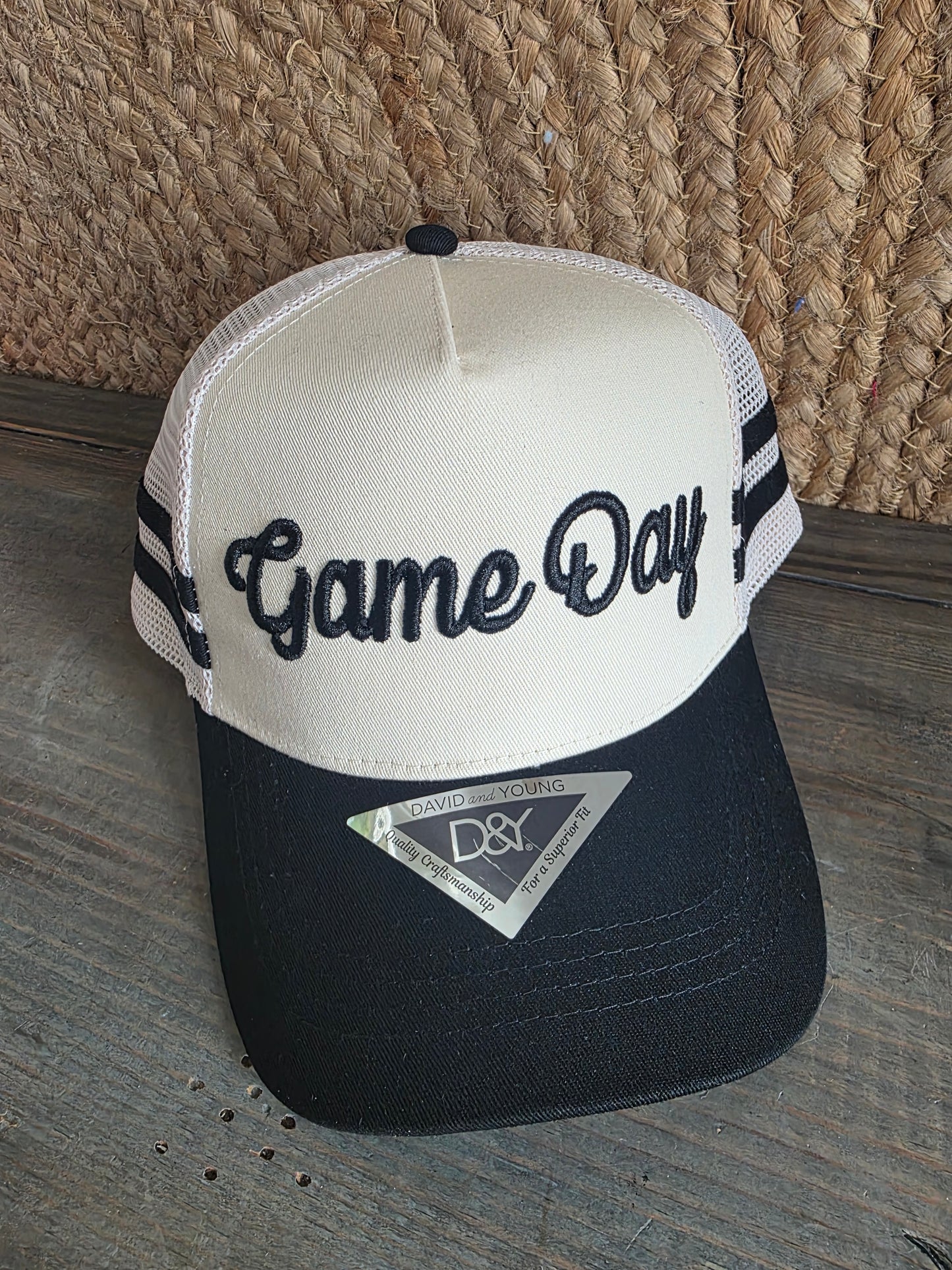 Custom Game Day 3d Embroidery on Stripe Hat