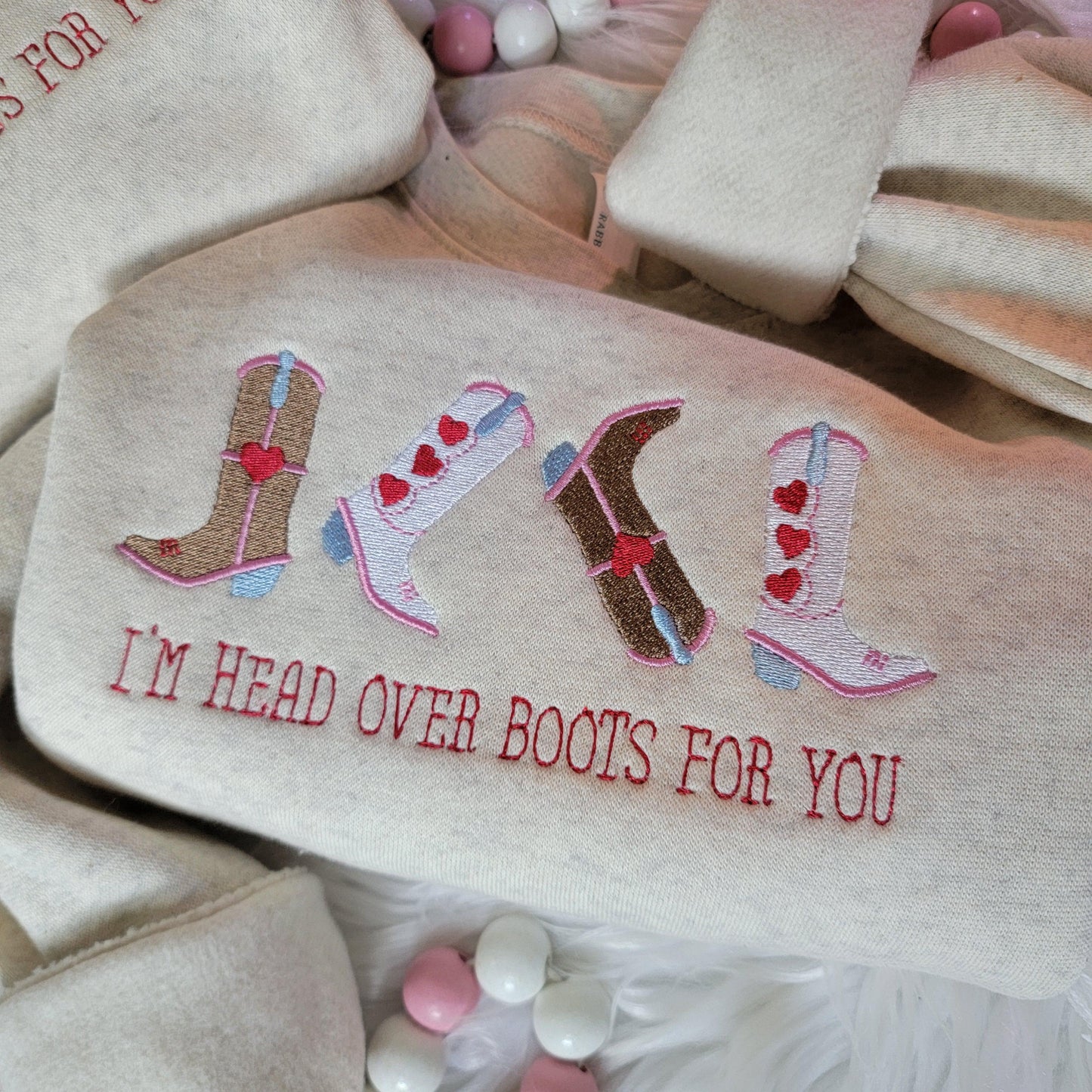 Head Over Boots For You Kids Valentines Sweatshirt • Little Cowboys/Cowgirls Valentine Boots Embroidered Sweatshirts •Western Kids Valentine