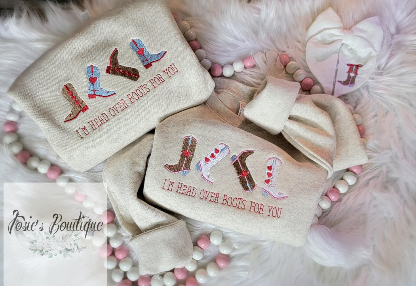 Head Over Boots For You Kids Valentines Sweatshirt • Little Cowboys/Cowgirls Valentine Boots Embroidered Sweatshirts •Western Kids Valentine
