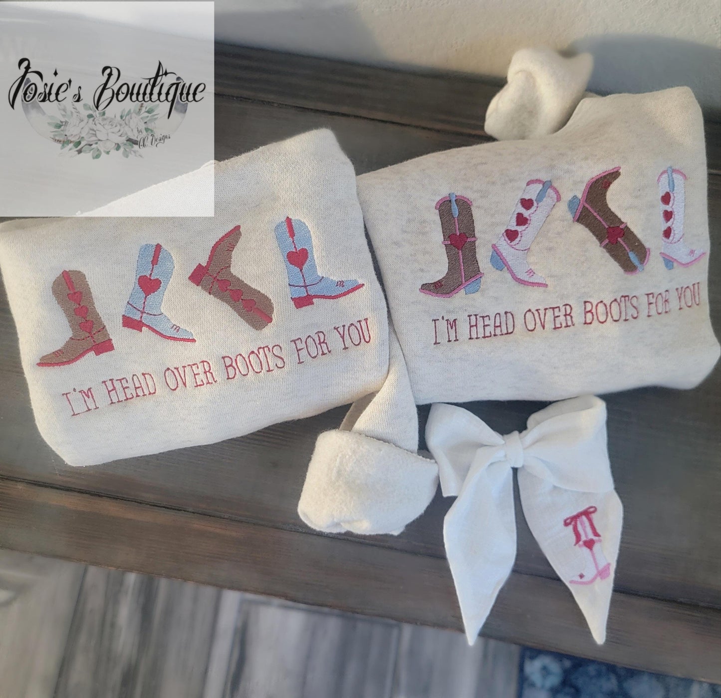Head Over Boots For You Kids Valentines Sweatshirt • Little Cowboys/Cowgirls Valentine Boots Embroidered Sweatshirts •Western Kids Valentine