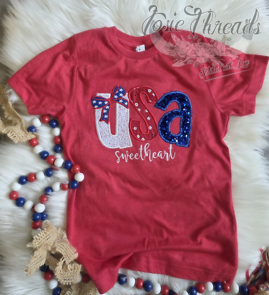 USA Sweetheart Sequin Embroidered Shirt