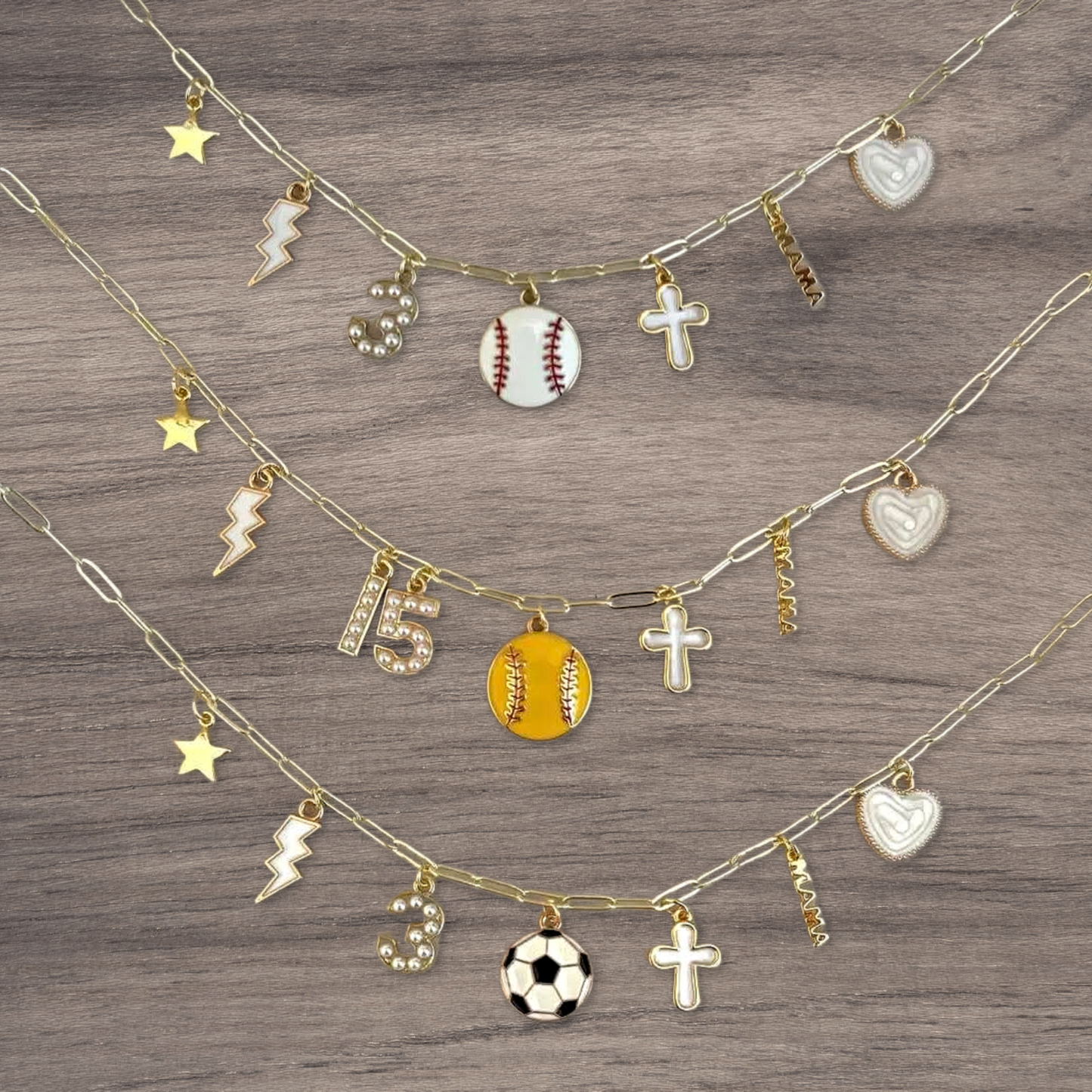 18k Gold Personalized Sport Mama Charm Necklace