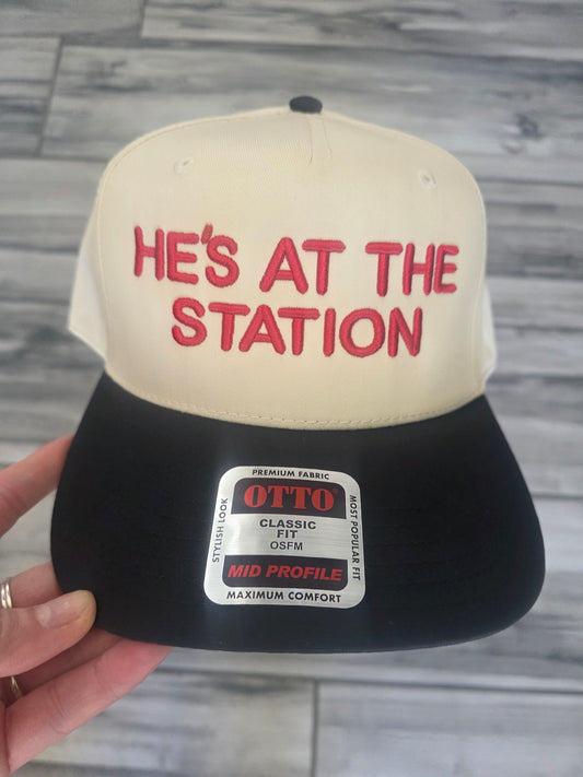 He's at the Station Hat Puff Embroidery