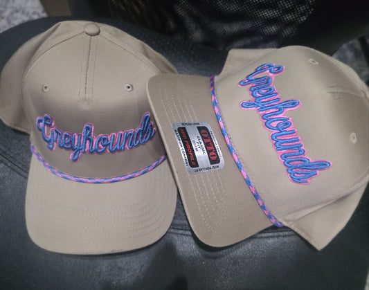 3d Greyhounds Neon Pink & Electric Blue, Tan Rope Hat