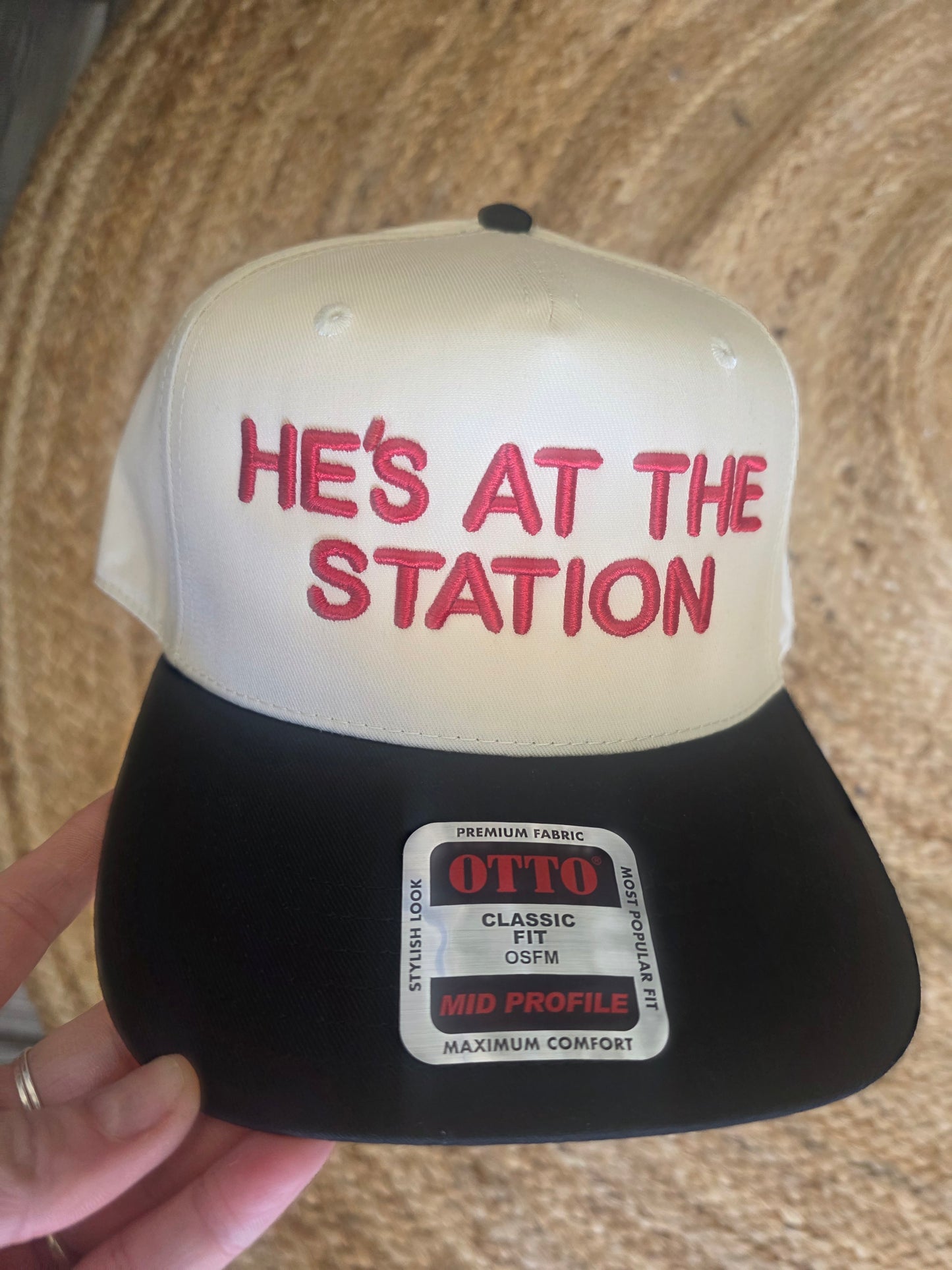 He's at the Station Hat Puff Embroidery