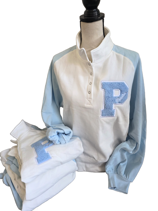 Colorblock Snap Pullover w Custom Chenille Style