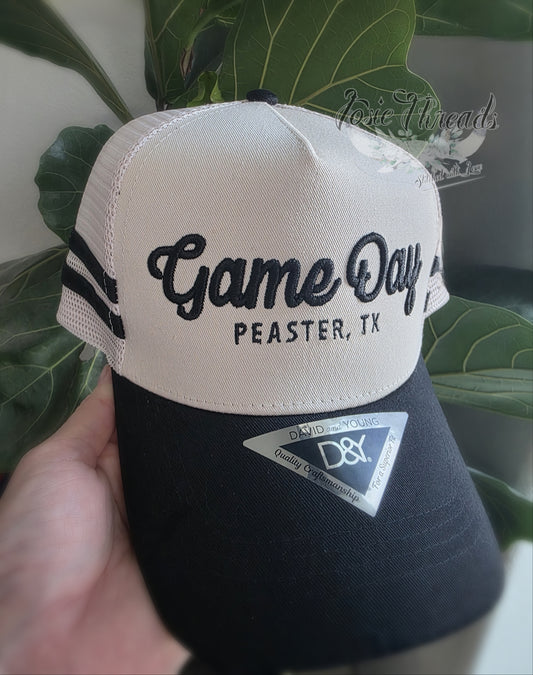 Custom Game Day 3d Embroidery on Stripe Hat