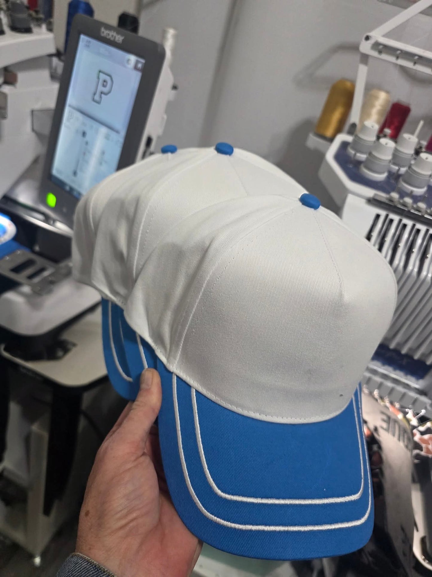 White/Blue Double Stripe Hat