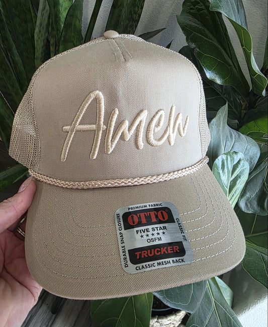 Amen Jesus Puff Embroidered Rope Hat