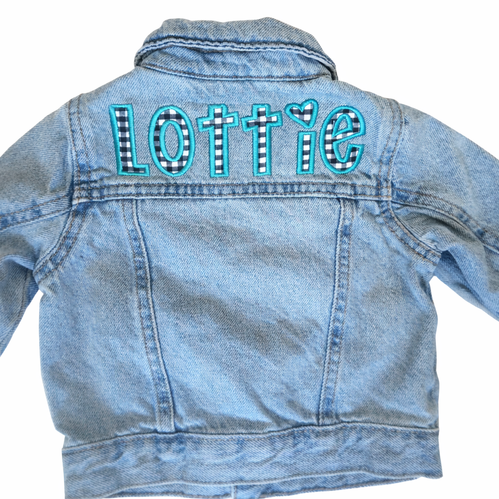 ON Girl's Custom Name Checkered Jean Jacket