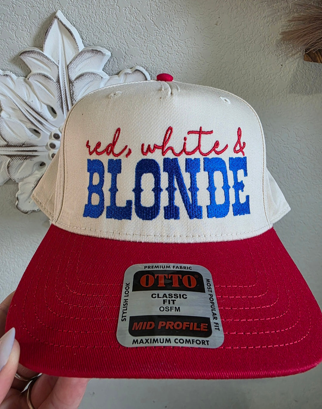 Red White & Blonde/Brunette Hat