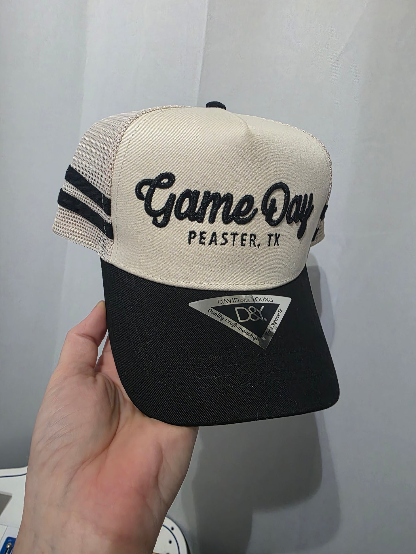 Custom Game Day 3d Embroidery on Stripe Hat