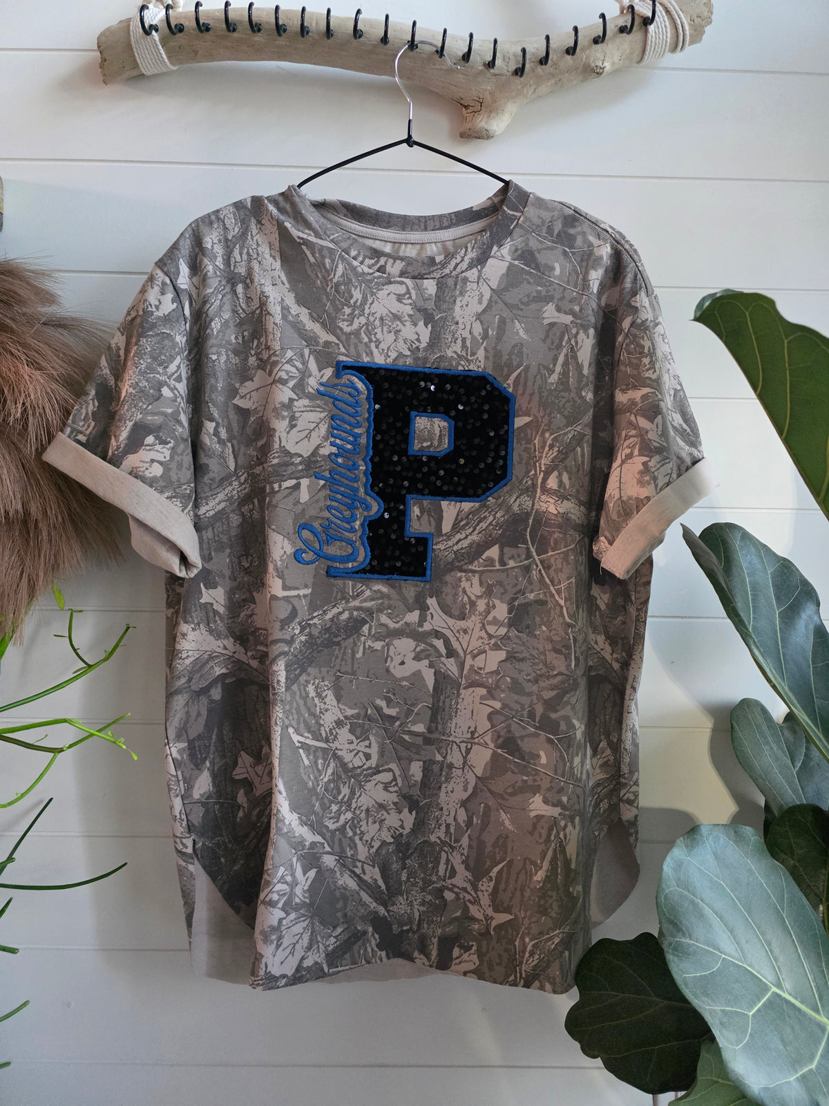 Camo and Sequin Peaster Greyhounds Customized Shirt