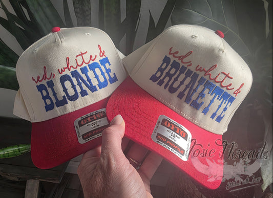Red White & Blonde/Brunette Hat