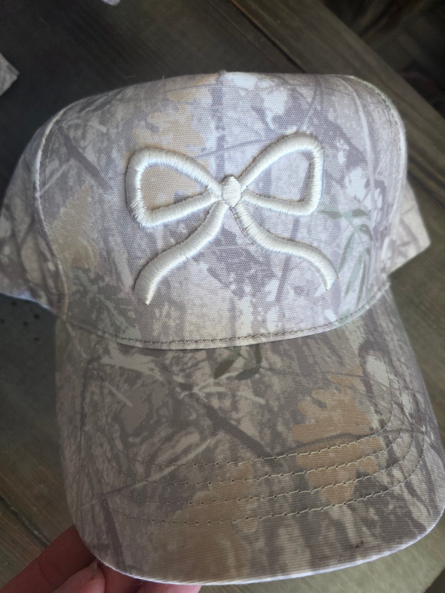 Grey Camo Puff Bow Hat