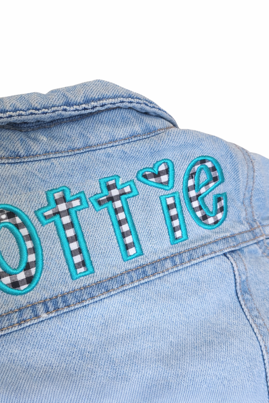 ON Girl's Custom Name Checkered Jean Jacket