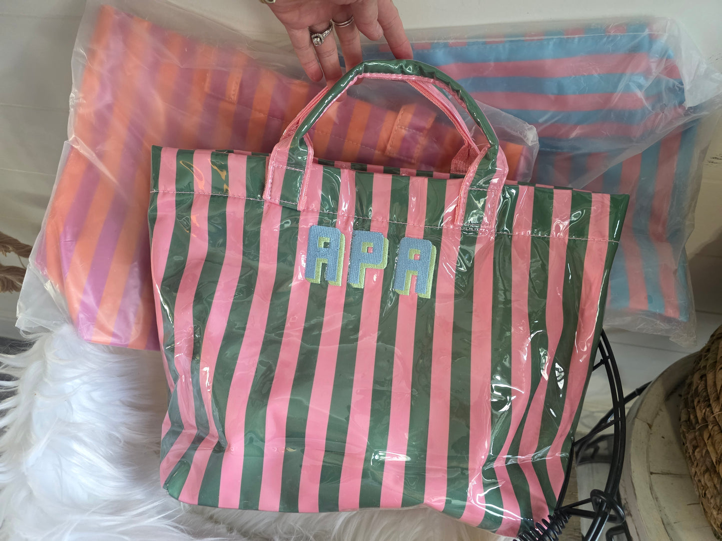 Personalized Striped Tote Bags