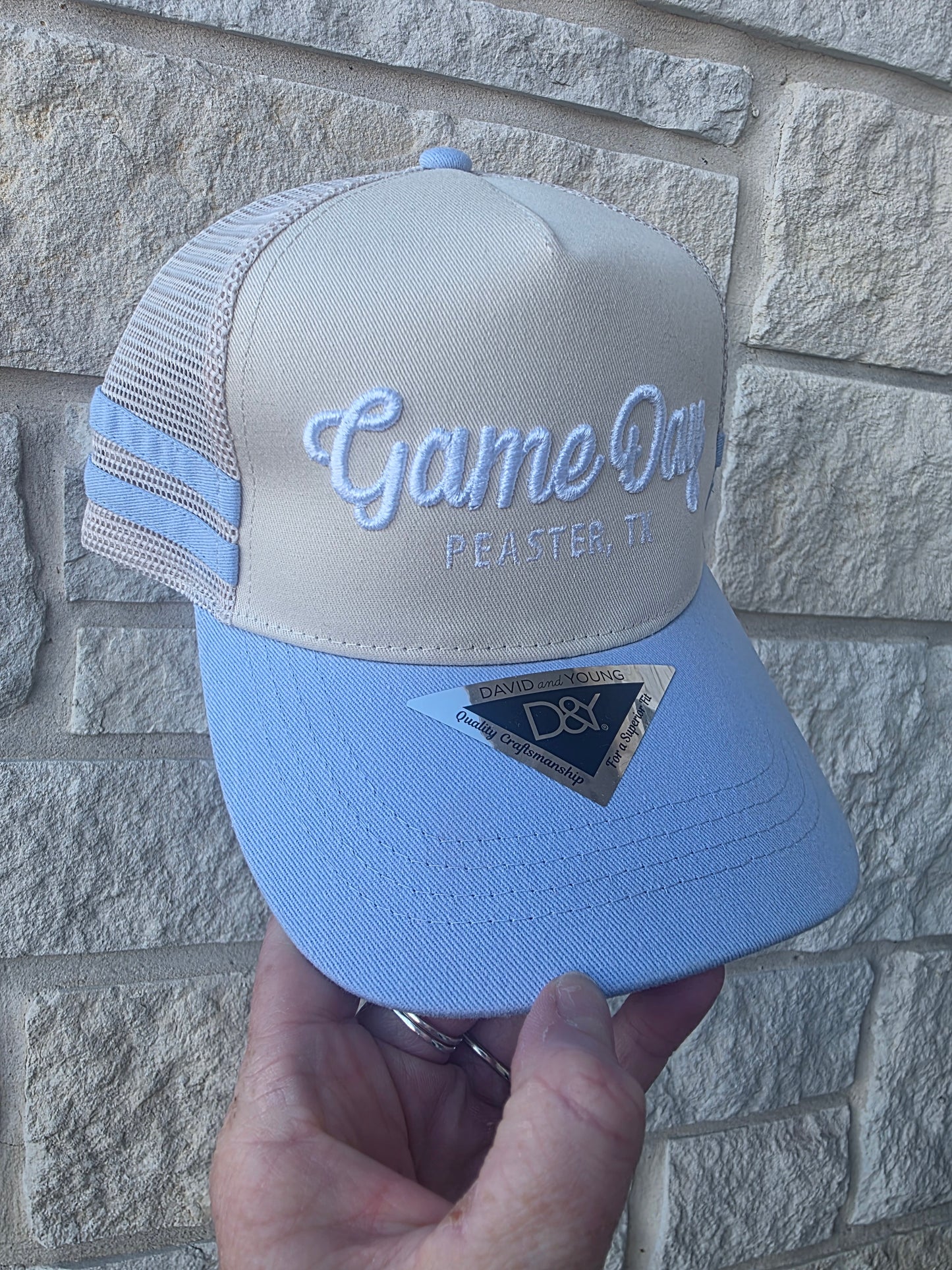 Custom Game Day 3d Embroidery on Stripe Hat
