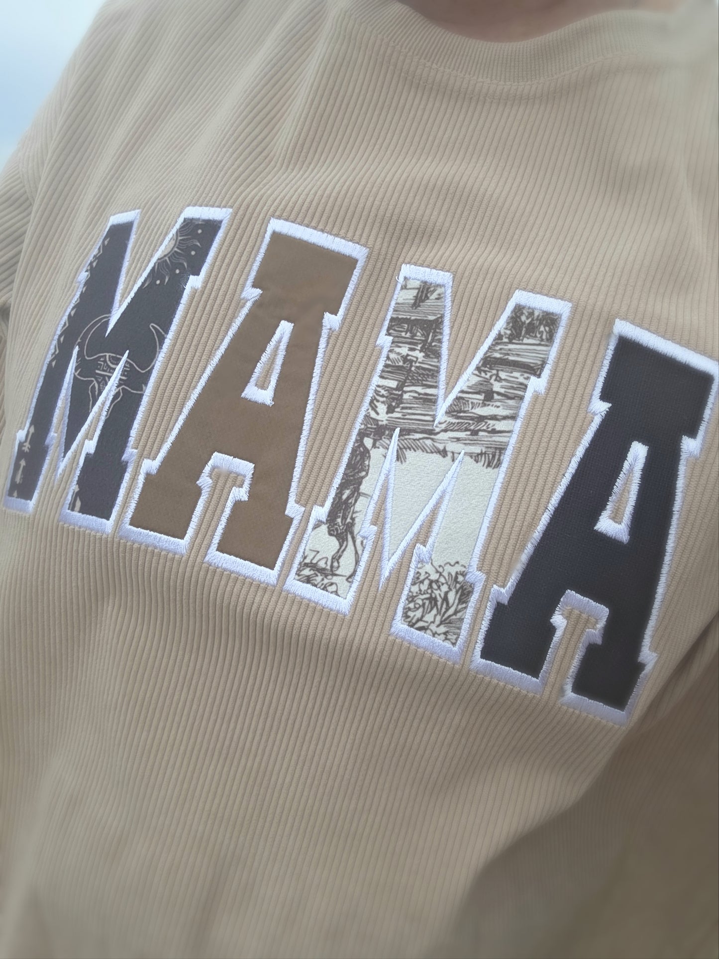 Custom Embroidered Western Applique, Soft Corded Long Sleeve