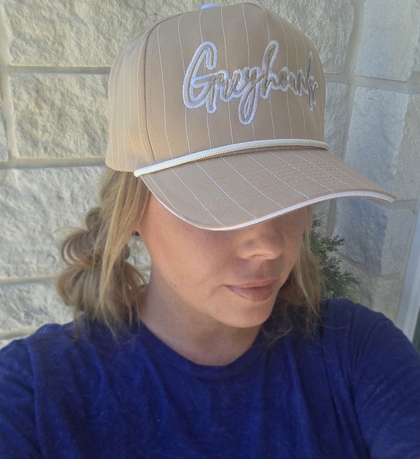 Tan Pinstripe Double Script Greyhounds Hat