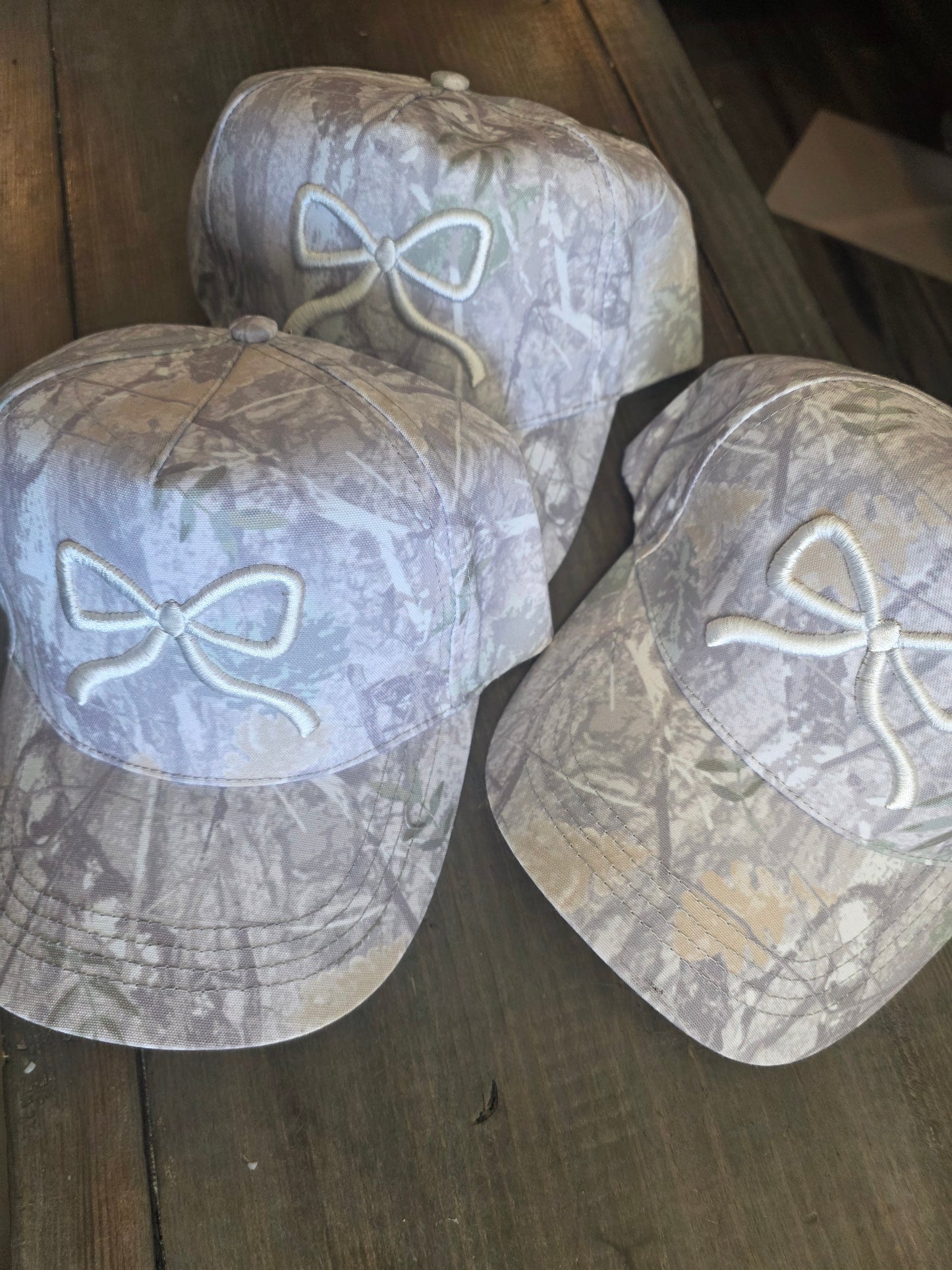Grey Camo Puff Bow Hat